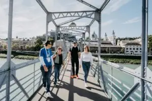 Walk on Mozartsteg Bridge in Salzburg