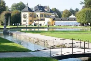 View of Hellbrunn Palace from its serene park